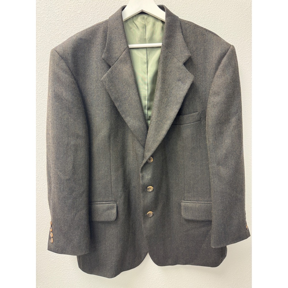 Oscar de la Renta 44S Gray Herringbone Wool Sport Coat Blazer Mens